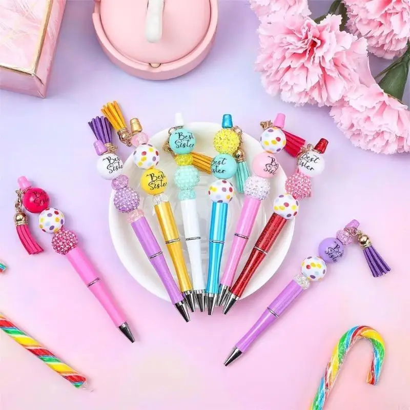 86Pcs DIY Ballpoint Pen Beadable Ballpoint Pen Set Including Beads, Hooks and Tassels, DIY School Stationery K92C