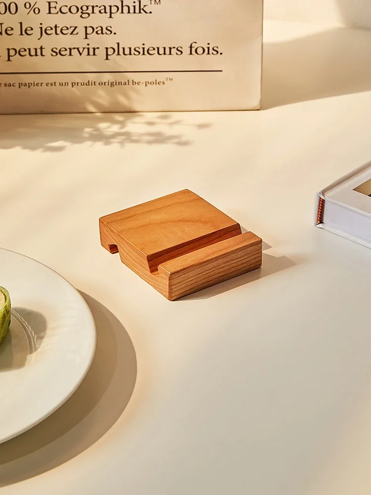 Solid wood block swatch mobile phone desktop lazy flat bracket creative wooden small sample