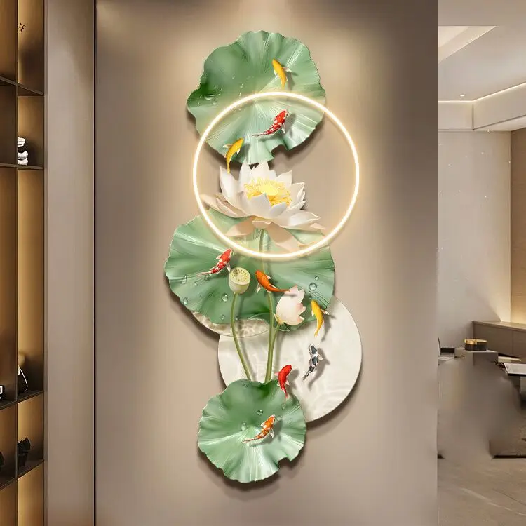 

Decorative painting of the Nine Fish Diagram foyer Modern corridor corridor hanging paintings Lotus wall lamp painting