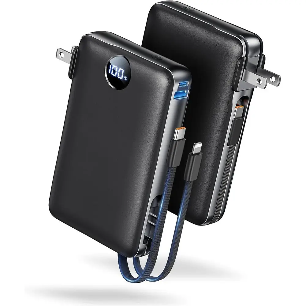 

50,000mAh Portable Power Bank with Built-in Cable, 22.5W Fast Charging, LED Display for Travel and iPad Series in Black
