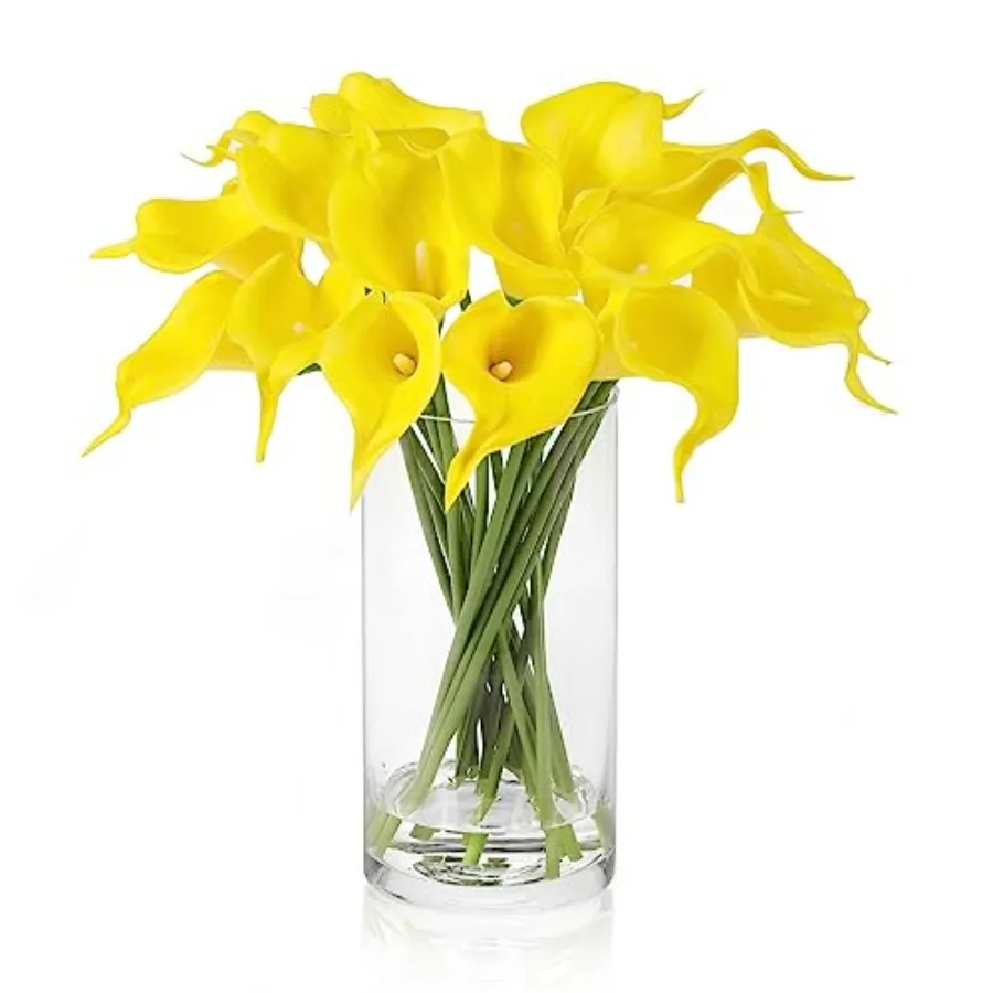

Real Touch Calla Lily Artificial Flowers in Vase, Faux Floral Arrangements with Vase and Fake Water for Home Decor Dining Table
