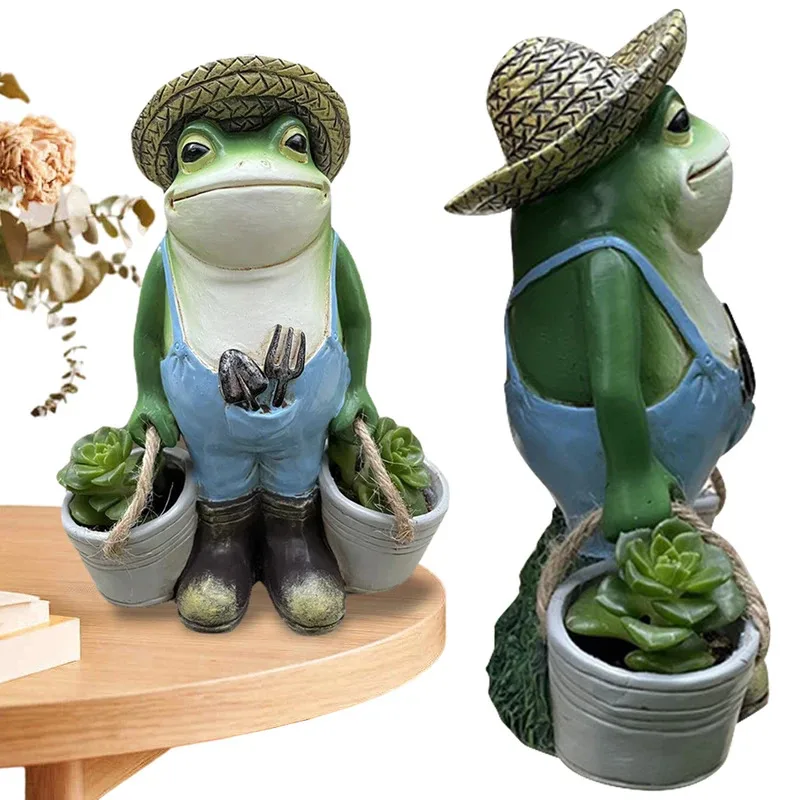 

TOPLIVING Funny Frogs Garden Statue Resin Frog Animal Ornament Creative Small Frog Figurine Planter for Indoor Outdoor Decor