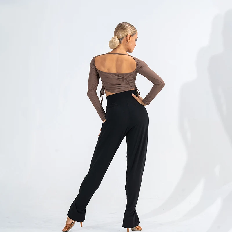 Women Latin Dance Clothes Long Sleeve Sexy Backless Tops ChaCha Dance Practice Wear Rumba Samba Performance Suit DL10961