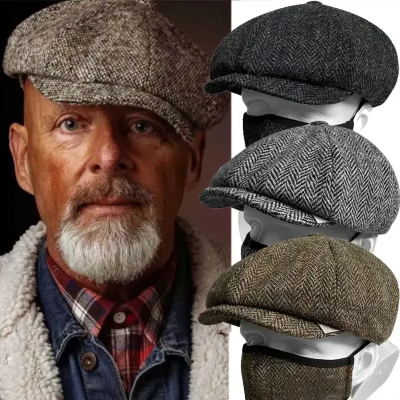 Classic Hat for Men Caps Vintage Retro Tweed Peaky Blinders Beret Hat Flat Peaked Cap Street Hats for Women Men view 2