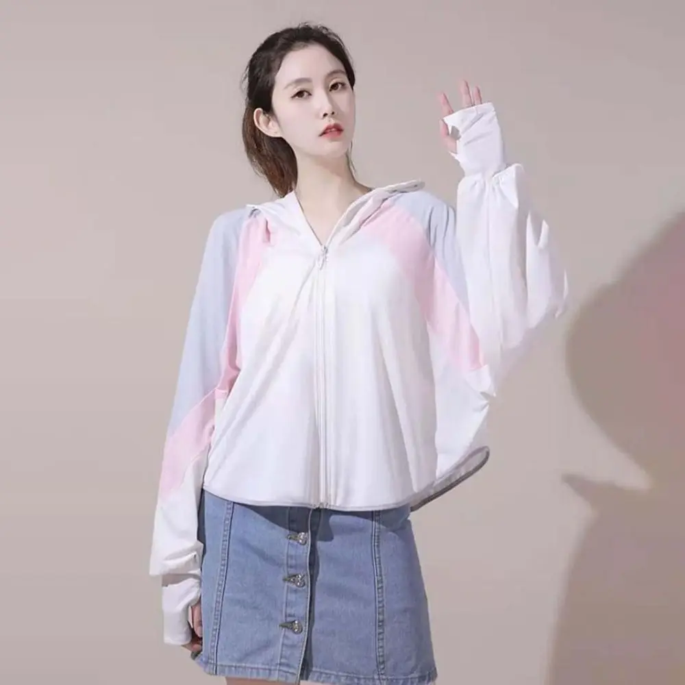 

Breathable Sweatshirts Sunscreen Clothing Patchwork Anti UV Sunblock Clothing Thin Shawl Outdoor Sun Protection Coats Women