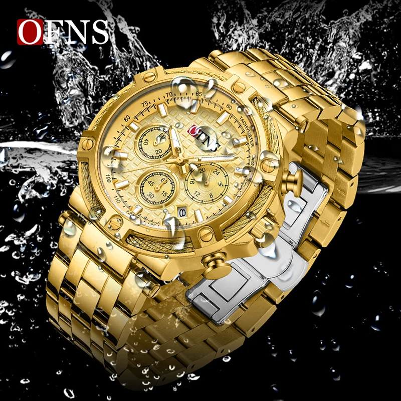 OFNS 5516 Top New Business Men\'s Quartz Watch Fashion Style Steel Band Six Needle Calendar Waterproof Quartz Fashion Men\'s Watch