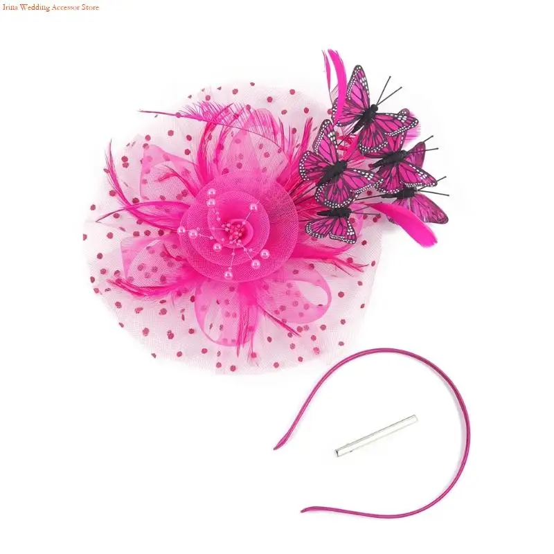 G92D Stylish Fascinator Decorated Faux Pearls and Butterfly Design Wedding Party Headbands Bride Hair Accessory For Women