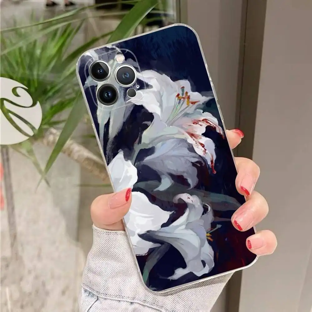 유화 백합 꽃 무늬 아이폰 16 15 프로맥스 폰 케이스 아이폰 14 11 12 고급 13 프로 실리콘
