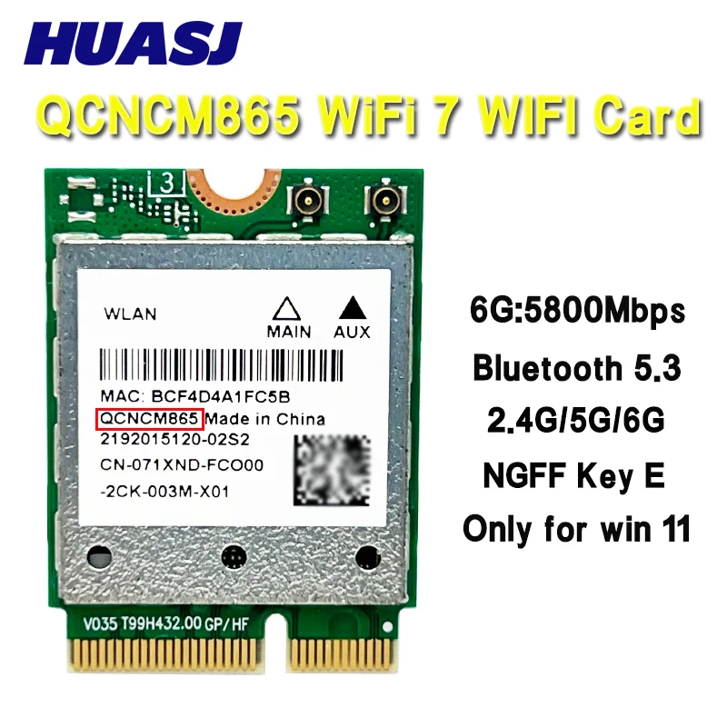 QCNCM865 M.2 Network Card Bluetooth 5.3 up to 5.8Gbps Better than Wifi 6E Wlan Wireless Adapter Only for Win11