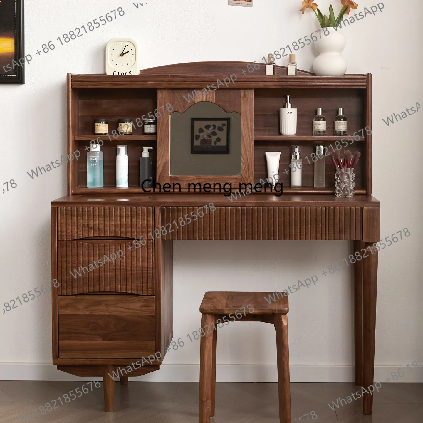 

North American black walnut all-solid wood dresser modern simple cherry wood log bedroom storage integrated makeup table