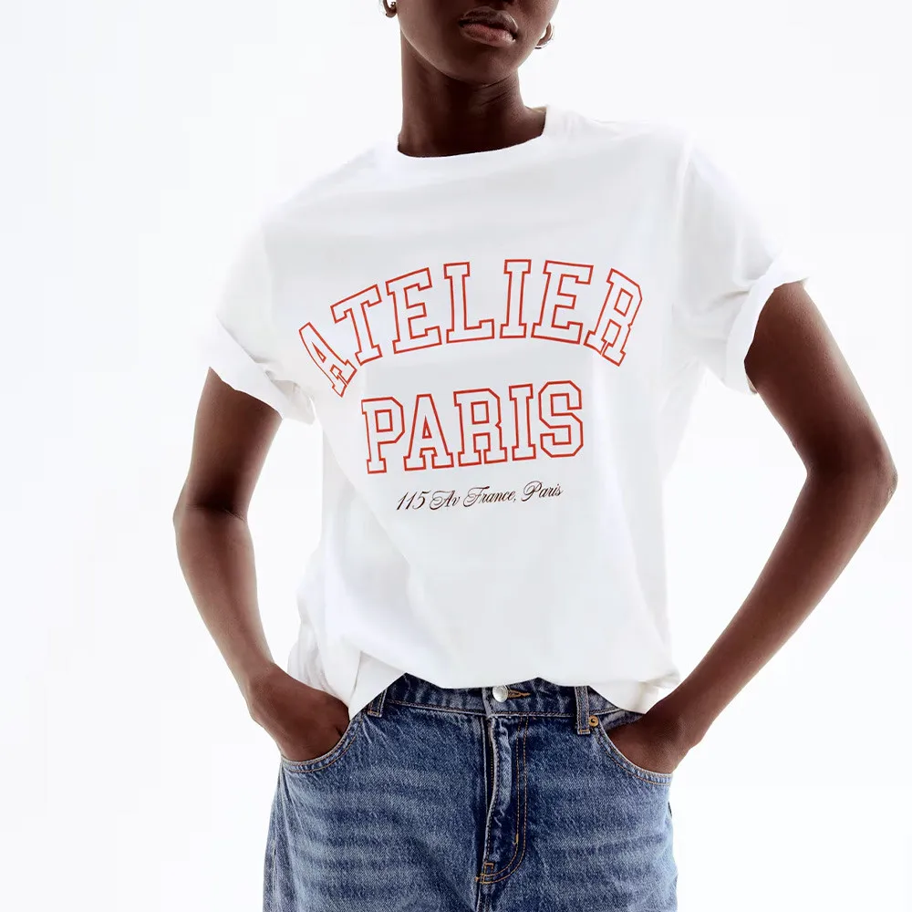 French Retro Letters Printed Paris White T Shirts Female Summer Loose Cotton Short Sleeve Tops Tumblr Fashion Chic Tee Shirts