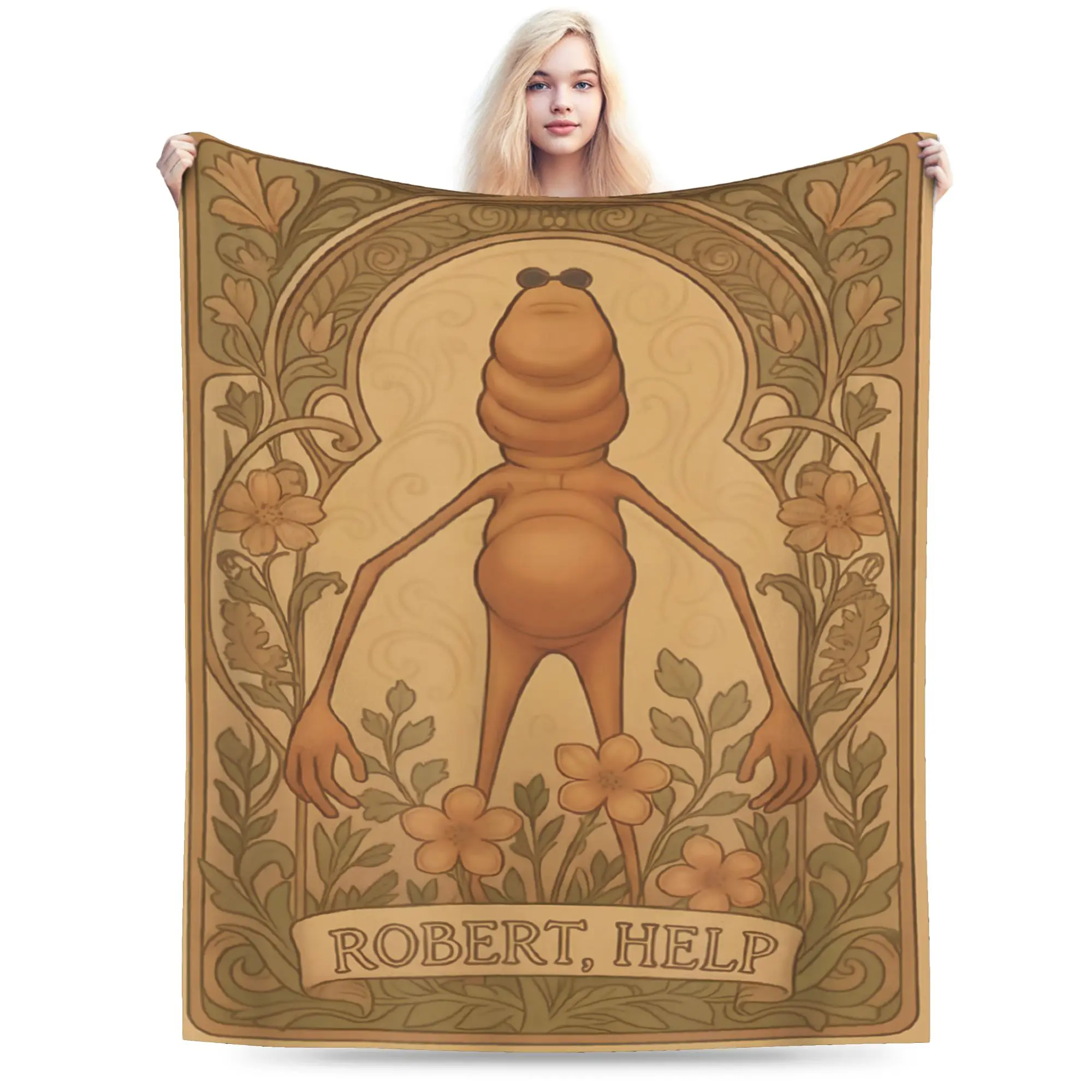 Vintage Marcus The Worm Meme Robert Help Nouveau Art Meme Warm Blanket Travel Office Throw Blanket Living Room Flannel Bedspread