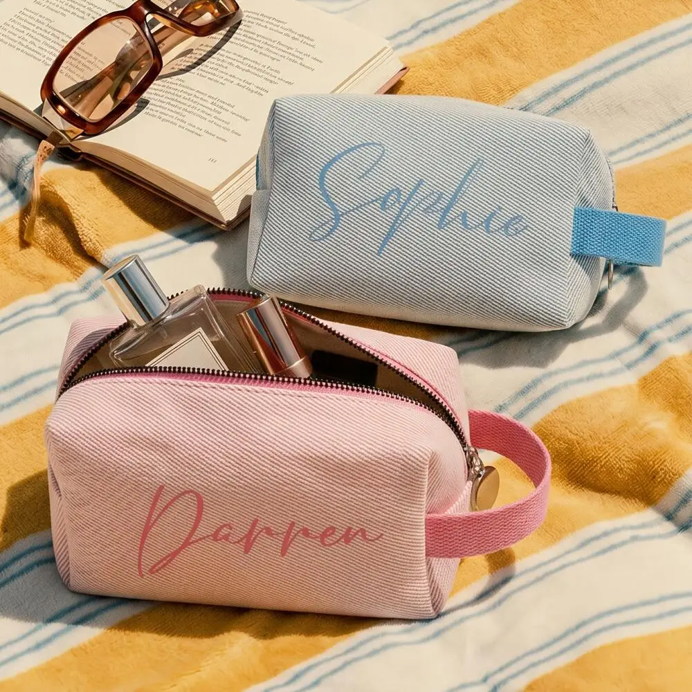 Soft Pastel Twill Fabric Zipper Cosmetic Pouch With Custom Name Print Multi-Use Travel Makeup Bag Student PenCase Souvenir Gift