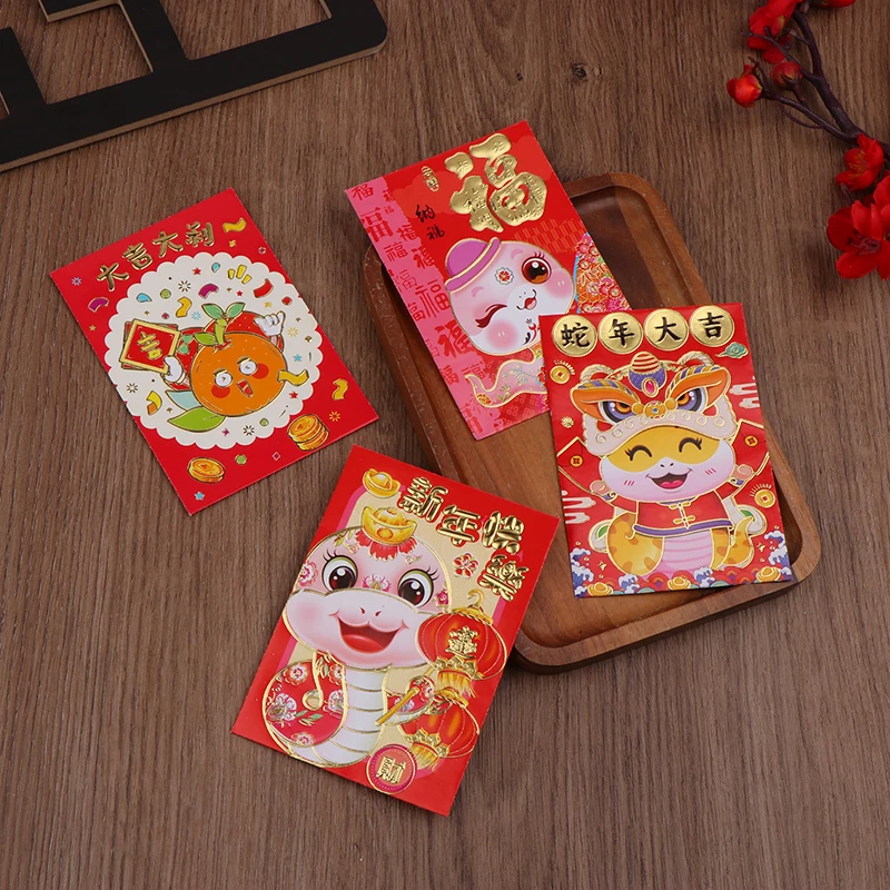 6PCS 2025 Year Of The Snake Spring Festival Red Envelope Lunar New Lucky Money Chinese Packet For Envelopes Money Paper Bag Gift