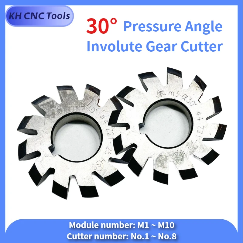 

KH CNC 30° HSS Involute Gear Cutter HSS Spline Milling Cutter Pressure Angle 30 Degree M1 M2 M3 M4 M5 M6 M8 M10 No.1-No.8