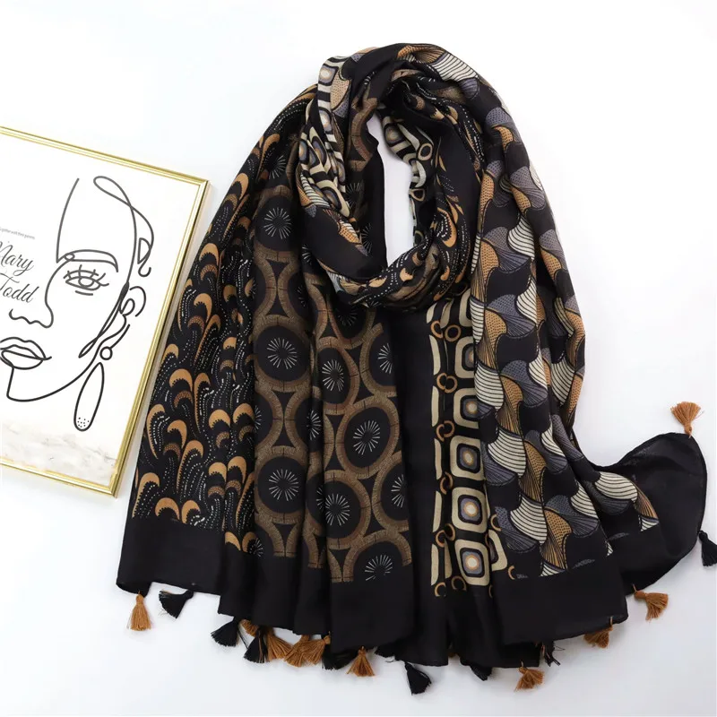 

Autumn Women Tassel Viscose Scarf Bohemian Floral Cotton Hijab Shawls and Wraps Foulard Echarpe Bufandas Muslim Sjaal 180*90Cm