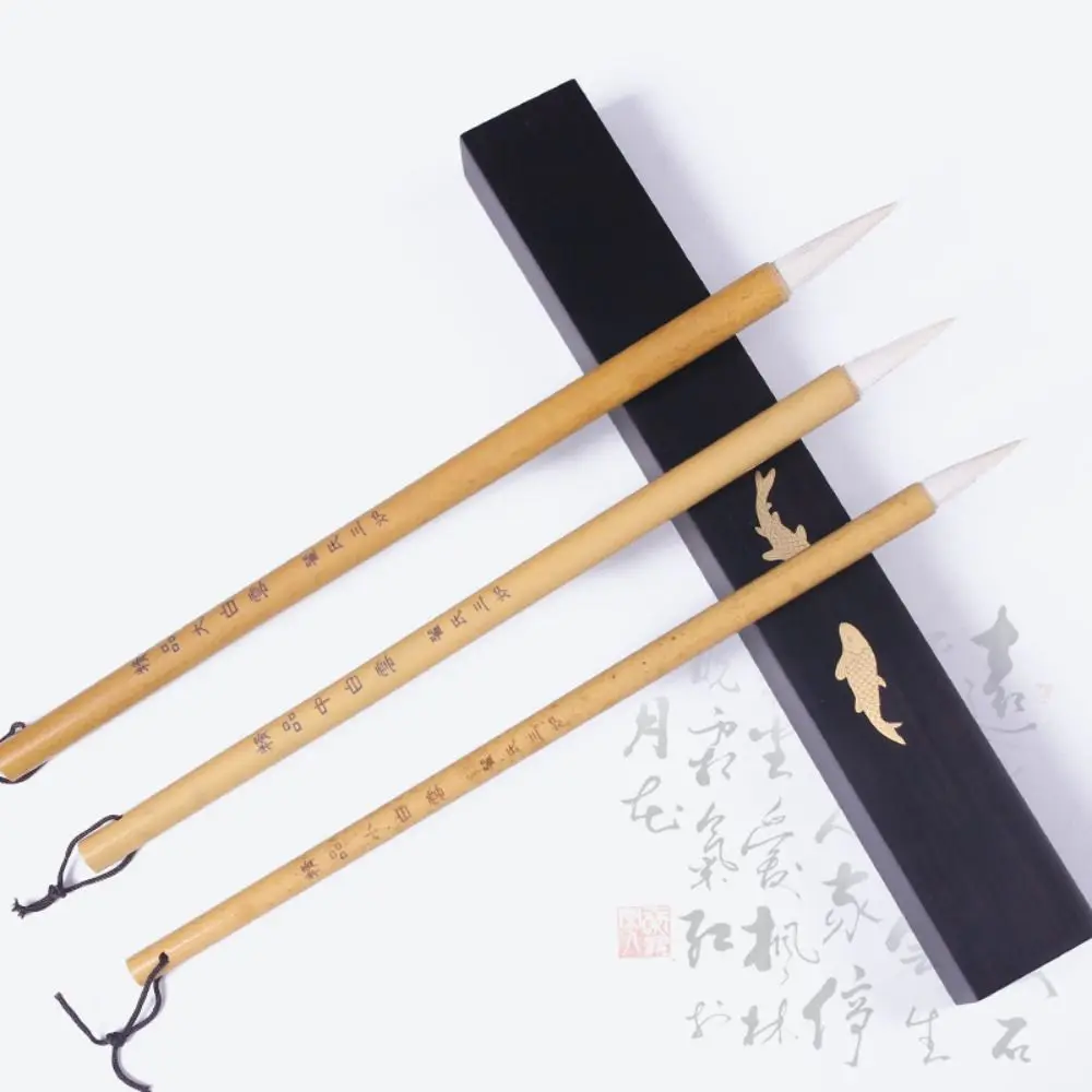 3pcs Wolf Hair Chinese Calligraphy Brush Bamboo Handle Flexible Tip Chinese Ink Brush Natural Hair Brush Pen Running Script