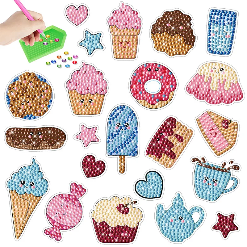 Cartoon Donuts Desserts Diamond Painting Stickers Set Easy Diamond Paint by Number Art Craft Kits Handmade Stickers For Children