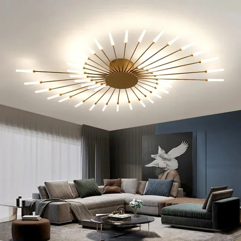 Nordic LED Ceiling Light Premium Quality Golden Fireworks Full Star Ceiling Lights Living Room Decor Fixture Dining Room Bedroom