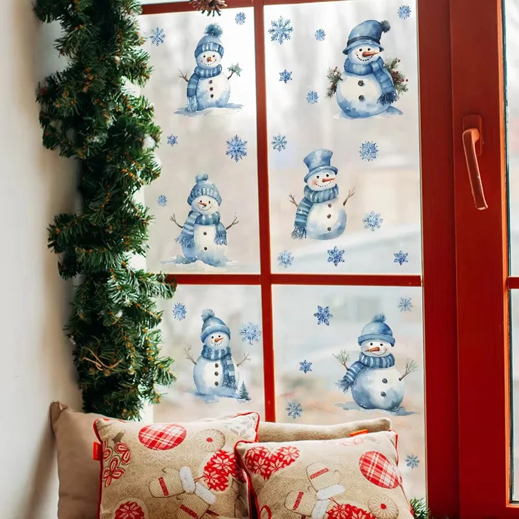 Weihnachts-Schneemann-Schneeflocken-Wandaufkleber Neujahrs-Glasfenster-Dekor-Aufkleber Schaufenster-Tür-Raumdekoration Selbstklebende Wandtattoos – Detail 5