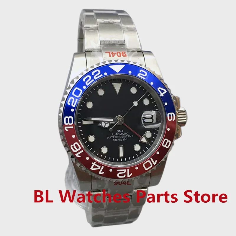 BLIGER 40mm NH34 GMT Watch For Men Mechanical Wristwatch Luminous Bezel Sapphire Glass Stainless Steel Automatic Reloj Hombre