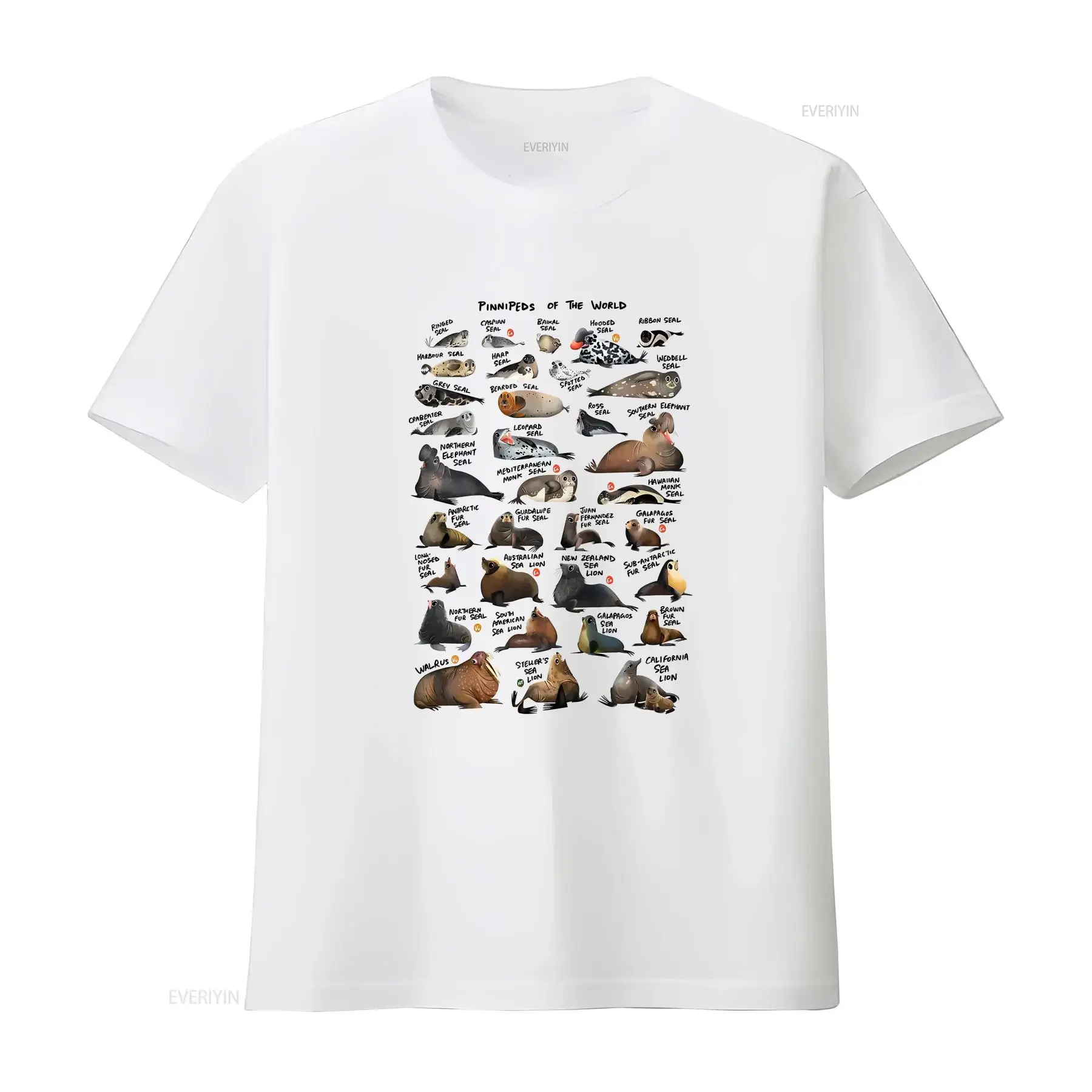 Pinnipeds Names List of the World T Shirt Adult Cool Music Fashion Top Vintage Retro G418 vintage Washed homme Breathable