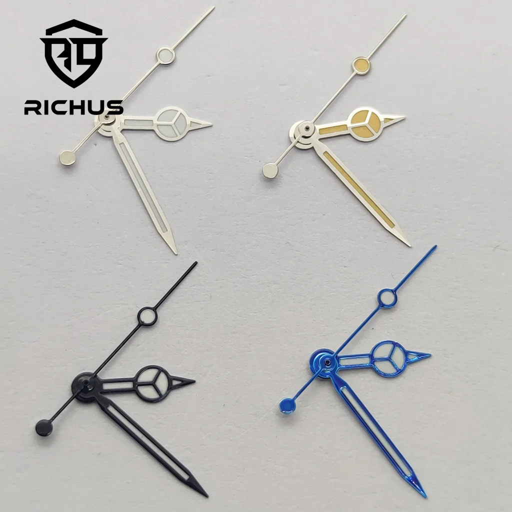 Стрелки RICHUS NH35 Серебряные стрелки часов Зеленые светящиеся подходят для NH34 NH35 NH36 ETA2824 2836 Механизм Miyota8215-DG