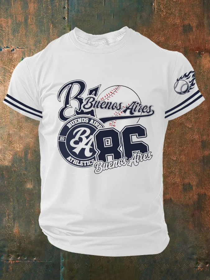 ilstile Men's Buenos Aires Baseball 86 Varsity Graphic T-Shirt Casual Crew Neck Short Sleeve Sport Tee for Fans
