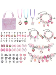 66Pcs Charm Bransoletka Neckalce DIY Zestaw do wyrobu biżuterii dla dziewczynek, z koralikami, wisiorkami, łańcuszkami węża, liną, rękodziełem Zestaw prezentów Teena