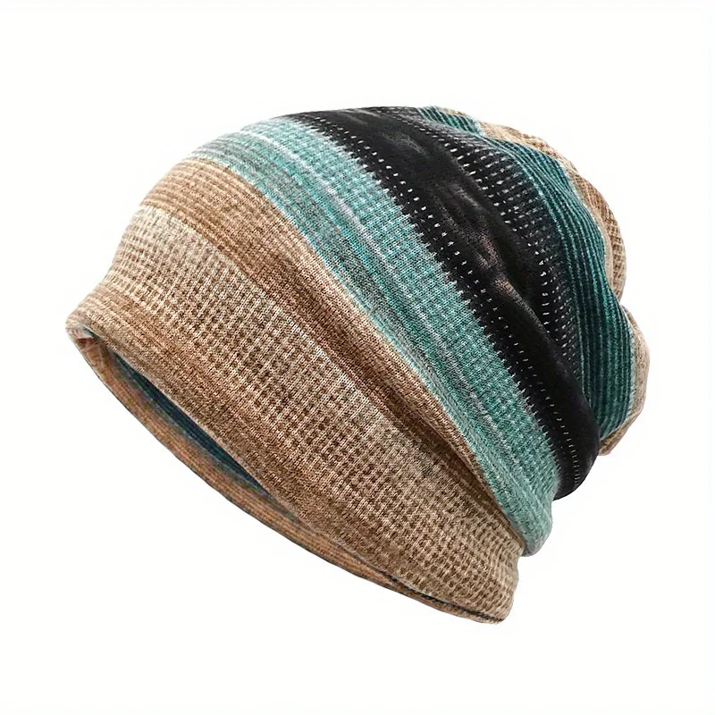 

Ribbed Knit Beanie Striped Pattern Windproof Thermal Cap for Men Women Autumn Winter Outdoor Sports Cold Weather Headwear
