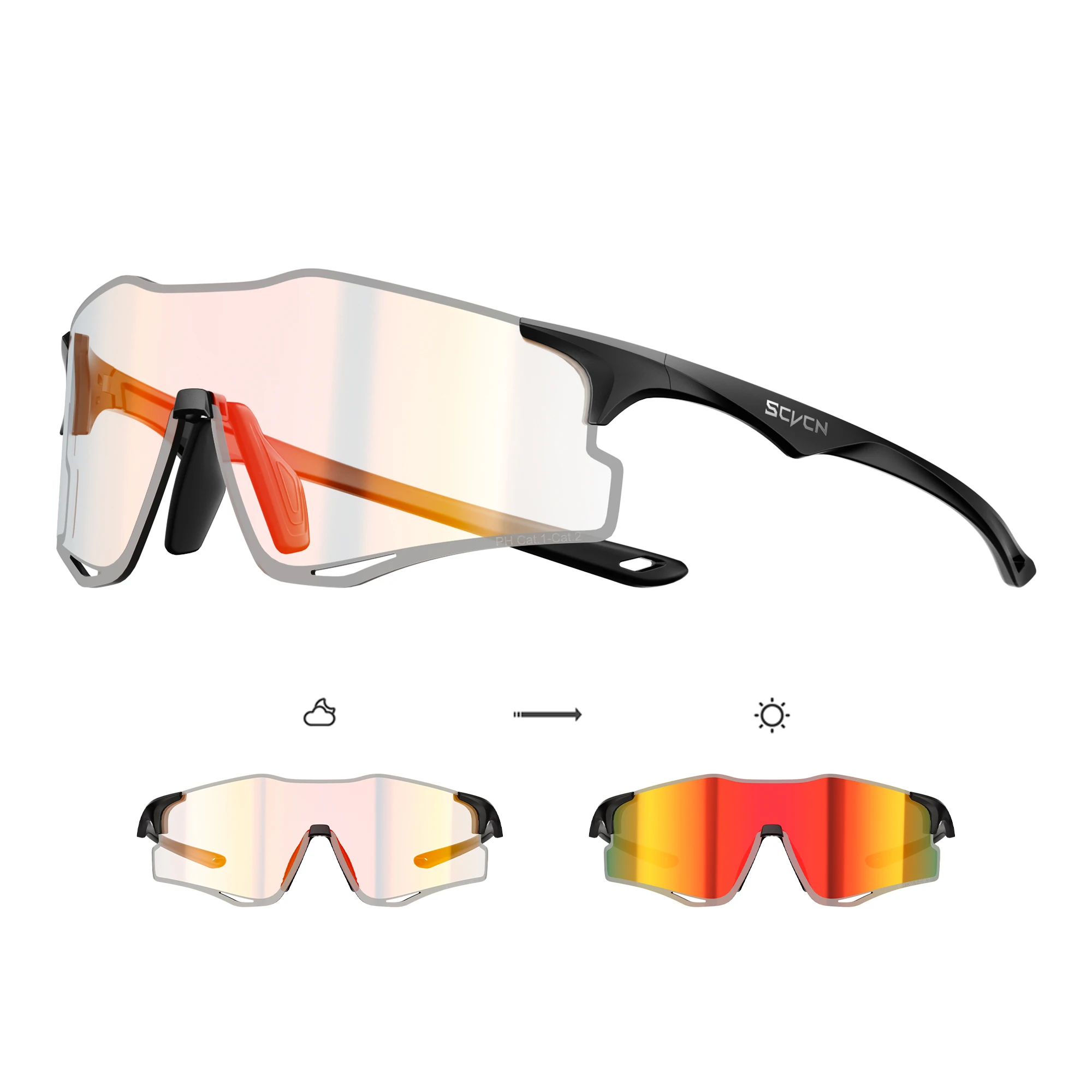SCVCN Photochrome Laufsonnenbrille für Herren, Marathon-Ultraleichtbrille, Outdoor-Sport-Radfahrbrille, UV400-Schutzbrille für Damen