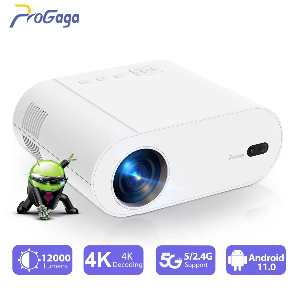 Progaga PG510W 1080P 풀 HD 프로젝터, 4K 휴대용 프로젝터, 안드로이드 11.0, 와이파이 6, 12000 루멘, PG510, 홈 시어터 비디오 영화 빔