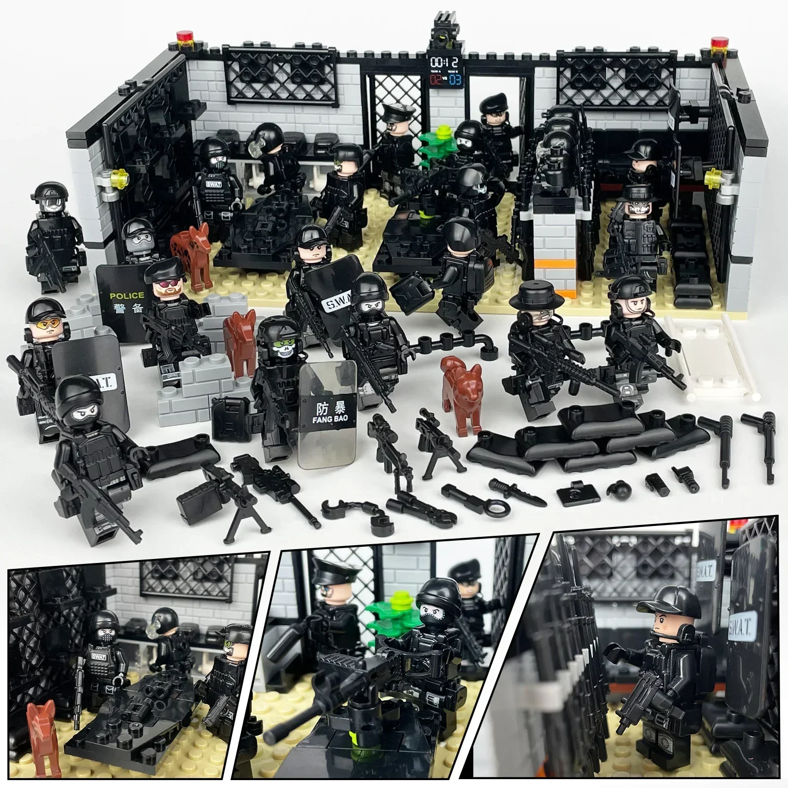 

Military Base Special Forces Modern Soldier Police Dog SWAT City Figures Weapons Container Building Blocks Mini War Toys WW2