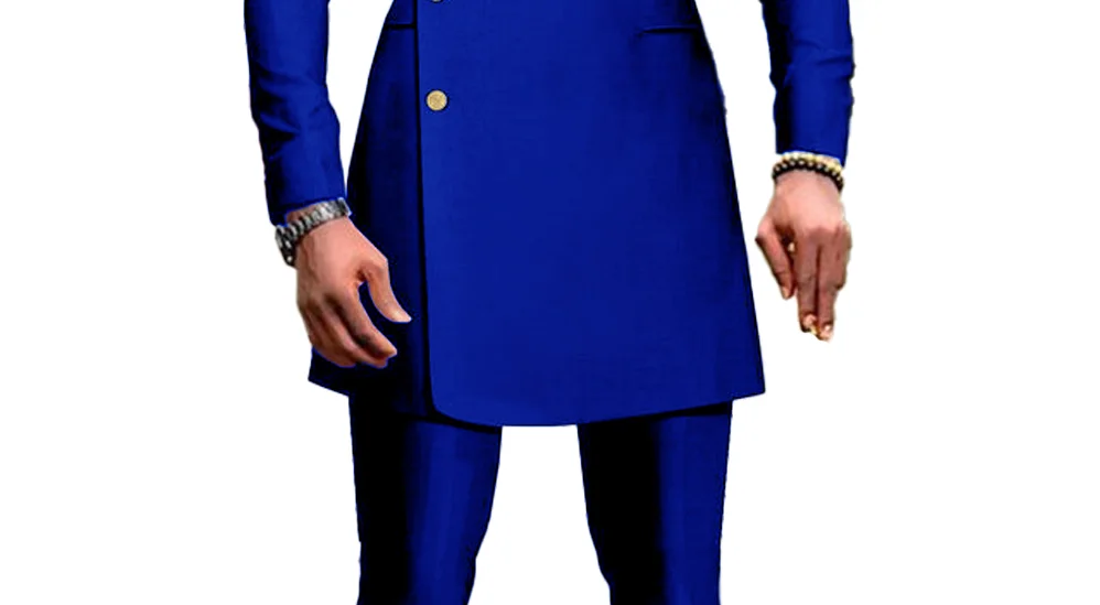 2024 African Royal Blue Suits For Men Slim Fit Prom Party Wedding Groomsmen Groom Suit Tuxedo 2Pcs Costume Homme Blazer Pants