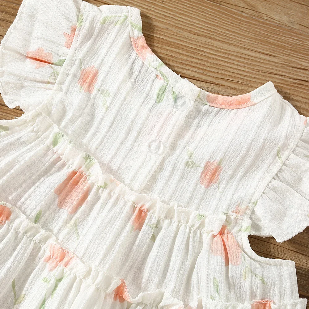 (0-3 Years Old) Summer Baby Girl Cotton Full of Small Flowers Flying Sleeve Dress Cute Princess Dress for Girls