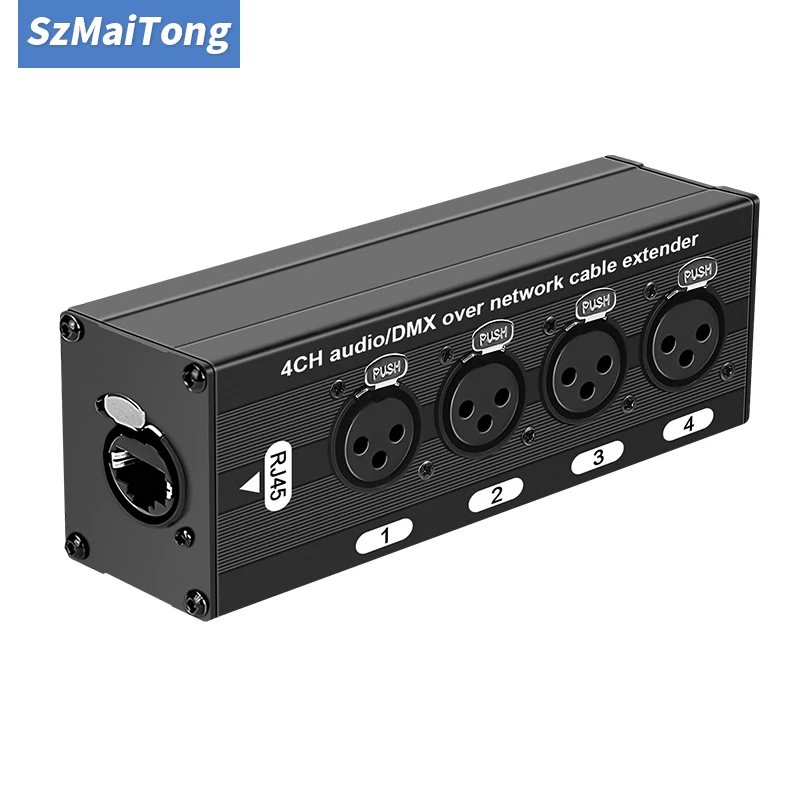 4CH Audio & DMX Over Cat5 Cat6 Extender, Multi-Purpose XLR to RJ45 Converter for Live Performance, Studio & Stage