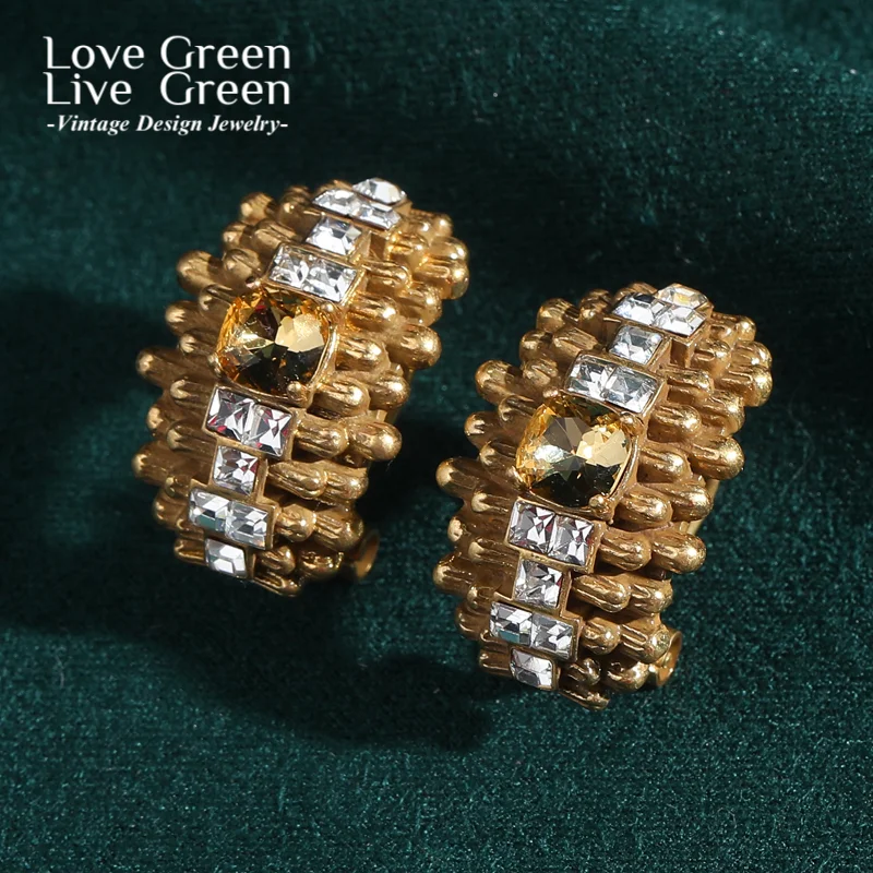 

Vintage Crystal Zircon Stud Earring Rivet Rhinestone Gold Color Jewelry Designer Quality Luxury Gifts For Woman Accessories 2025