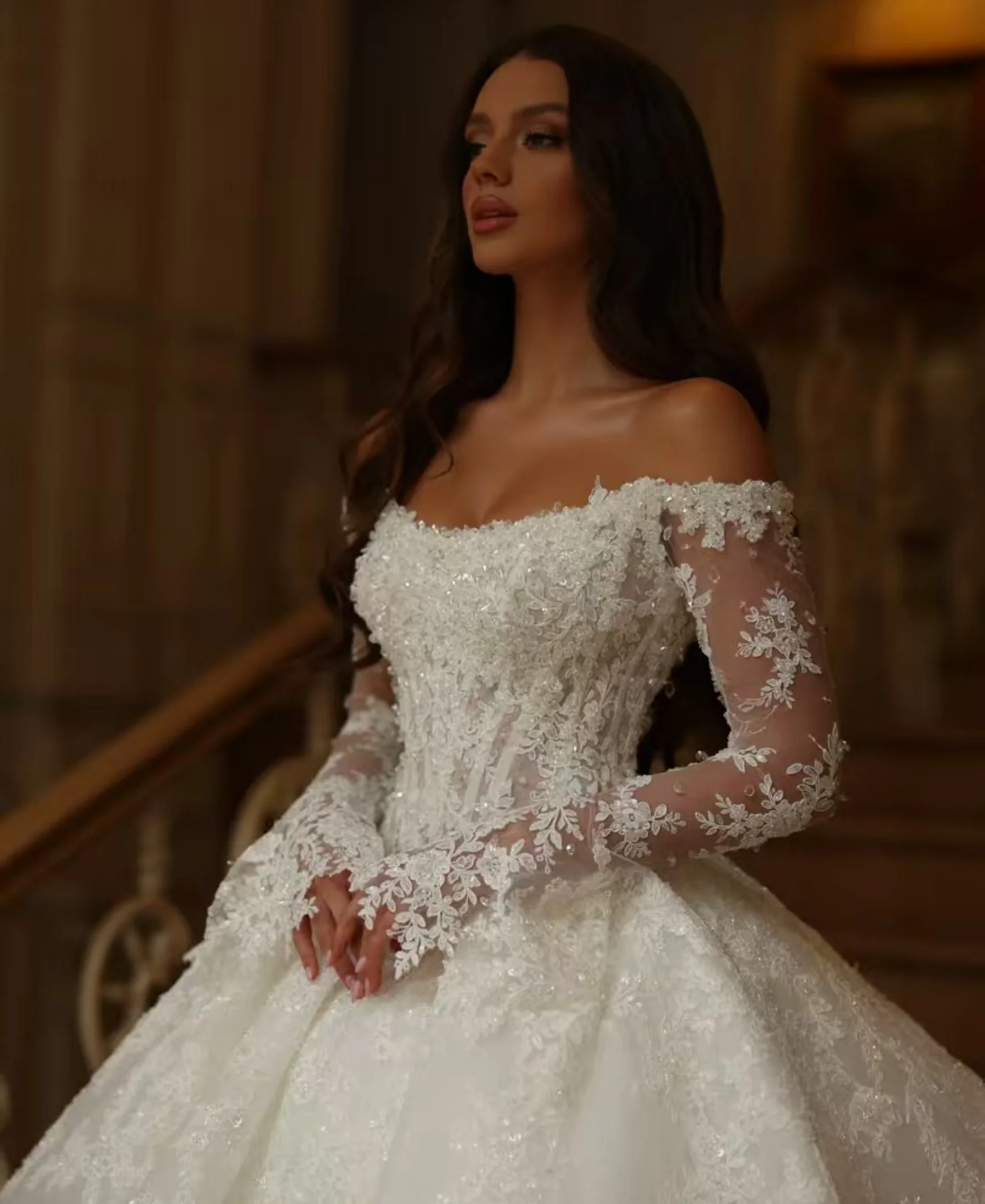 Customized Glamorous Bridal Gown A-Line WeddingDresses Sweetheart Off The Shoulder  Vestido De Novia Lace Embroidery