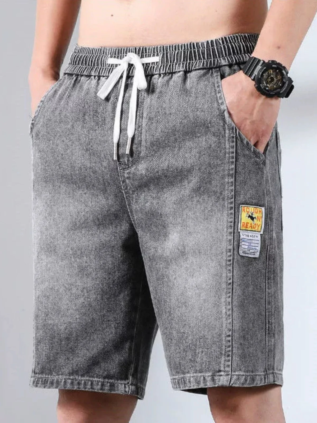 

Мужские джинсовые шорты свободного кроя, летняя верхняя одежда, большие размеры, укороченные брюки до середины икры, тонкие, повседневные, прямого кроя, свободного покроя