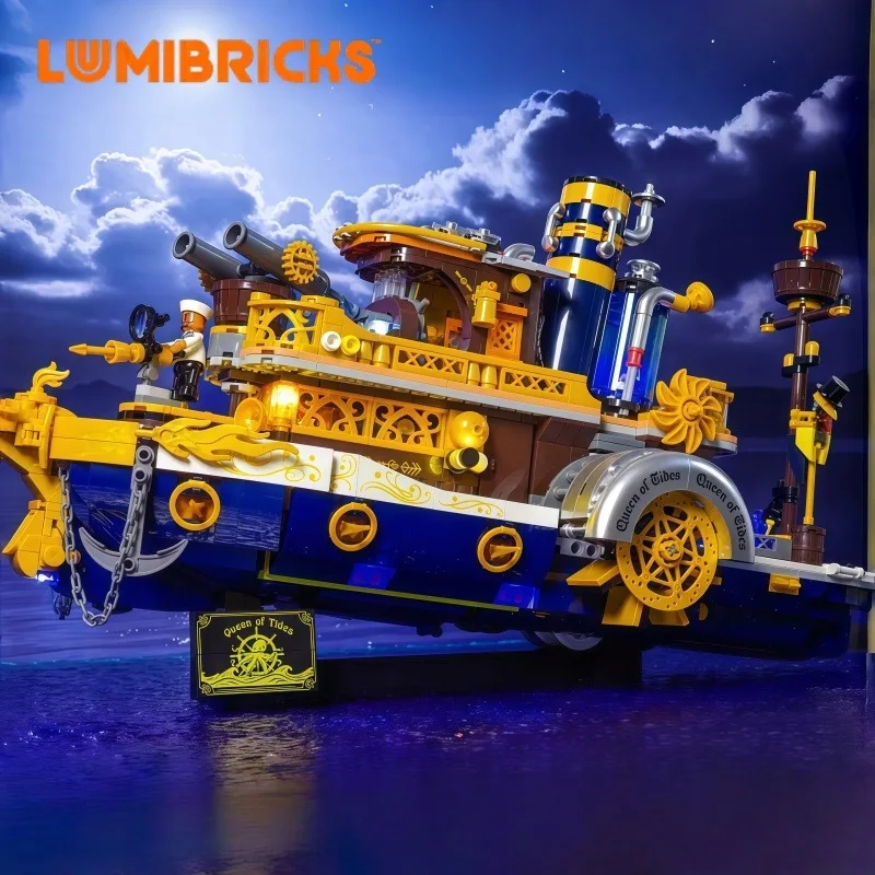 

Steamboat Assembling Building Blocks Steampunk World Series Anime Model Desktop Collectible Ornaments Children's Holiday Gifts