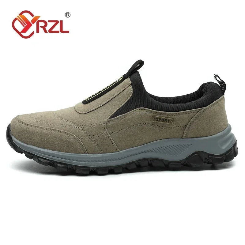 YRZL Outdoor Hiking Shoes Men Sneakers Slip on Casual Men Shoes Breathable Suede Leather Shoe Anti-skid Walking Shoes Footwear