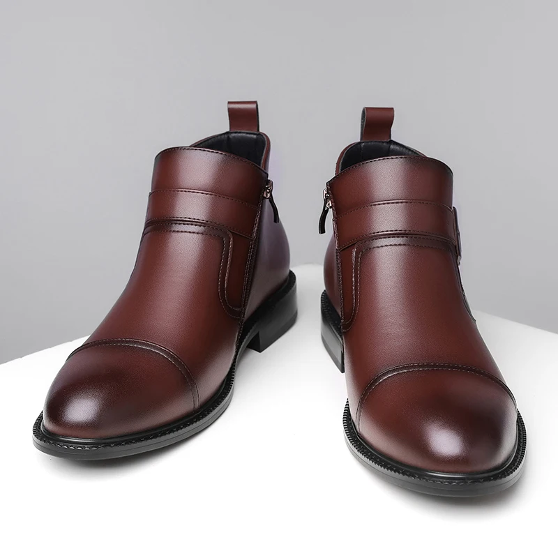 

Зимние мужские ботинки больших размеров на хлопковой подкладке со средним верхом, пряжка с боковой молнией, деловые деловые повседневные ботинки челси больших размеров