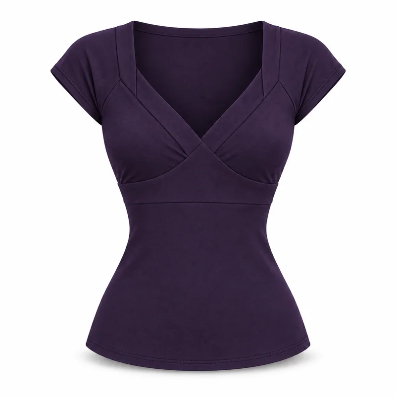 2026 Sommer Neues Damen Kurzarm-T-Shirt mit V-Ausschnitt, Slim Fit Crop Top mit Rückenbanddetail, Y2K Lässige Streetwear Vintage Mode-Oberteil – Detail 3