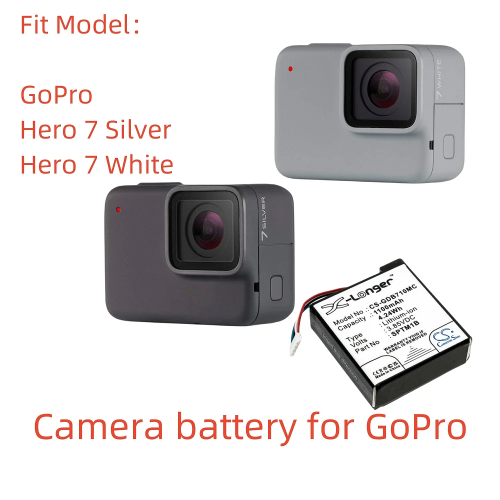 

Li-ion Camera battery for GoPro，3.85v，1100mAh，Hero 7 Silver Hero 7 White