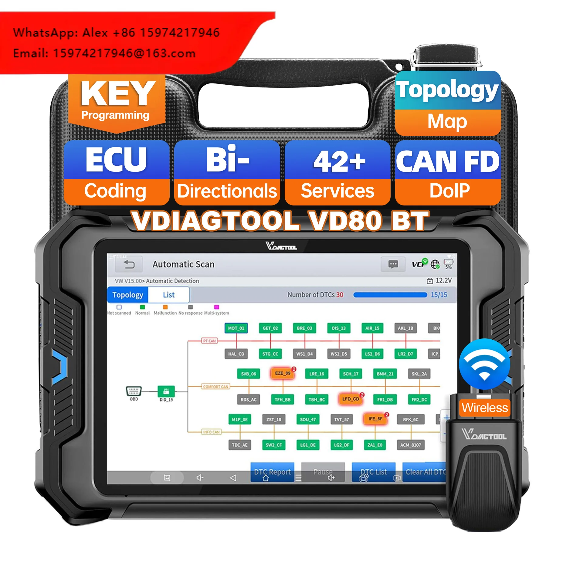 Philippines 2026 Hot Sale Multi-brand Diagnostic Tool VD80BT Wireless Full Systems Bidirectional Control Obd2 Scanner For Toyota