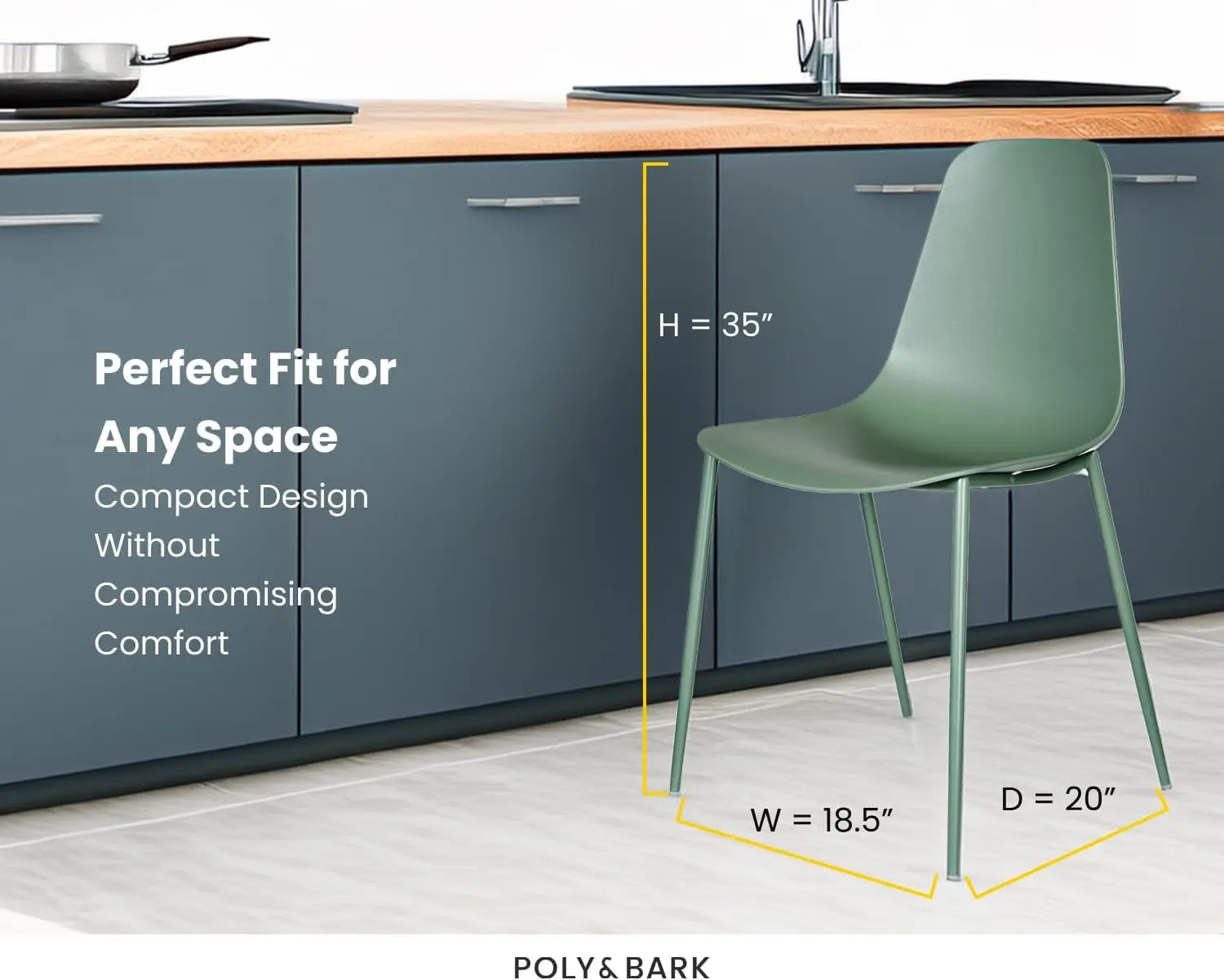 Isla Modern Kitchen Chairs Set of 4 - Plastic Dining Chair with Metal Legs - Quick Assembly Simple Cafe Chairs Plast