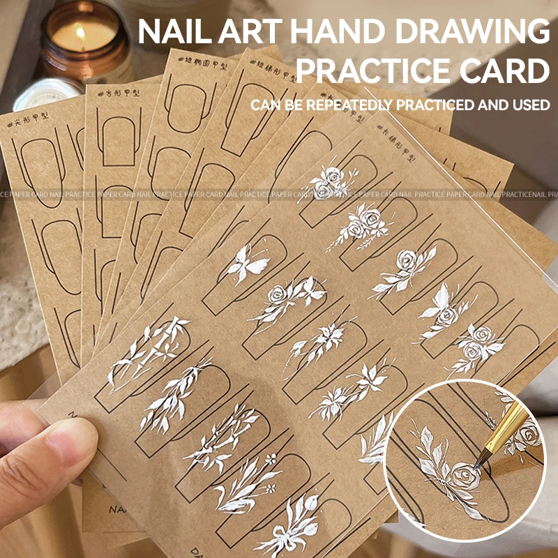 12/8/4 Pcs Nail Art Practice Paper Template Book Manicure Tool UV Gel Polish Guide Drawing Painting Book for Learning Nail Art