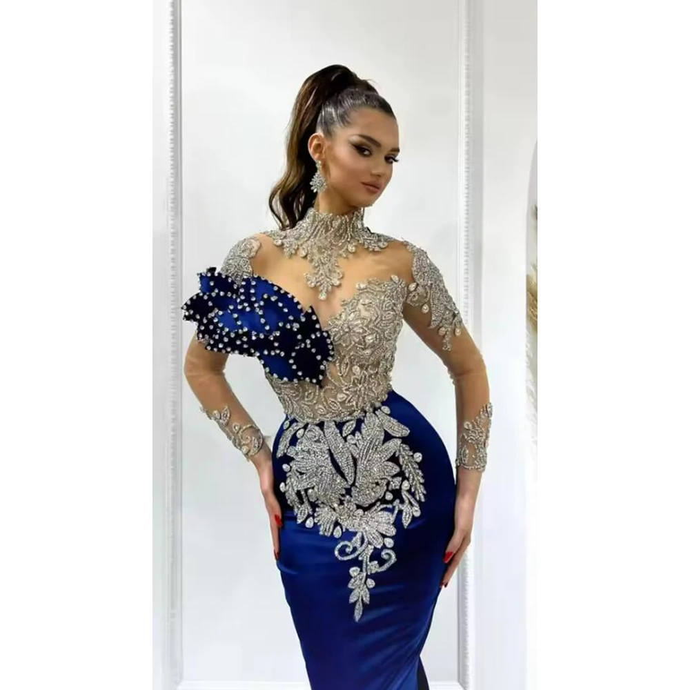 Royal Blue Mermaid Prom Dress فساتين مناسبة رسمية Heavy Beaded Arabic Dubai Party Dresses For Girls Wedding Pageant Gowns Women