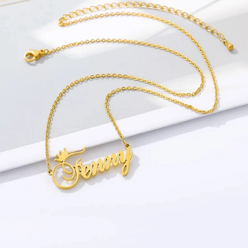 Luxury Crown Pendant Customized Name Necklace Women Stainless Steel Letter Necklace Jewelry Women Personalized Bridesmaid Gifts