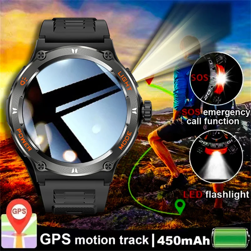 Smart Watch Men With LED Lighting Compass Sports Fitness Tracker Watch IP68 Waterproof Bluetooth Talk SmartWatch For Android IOS